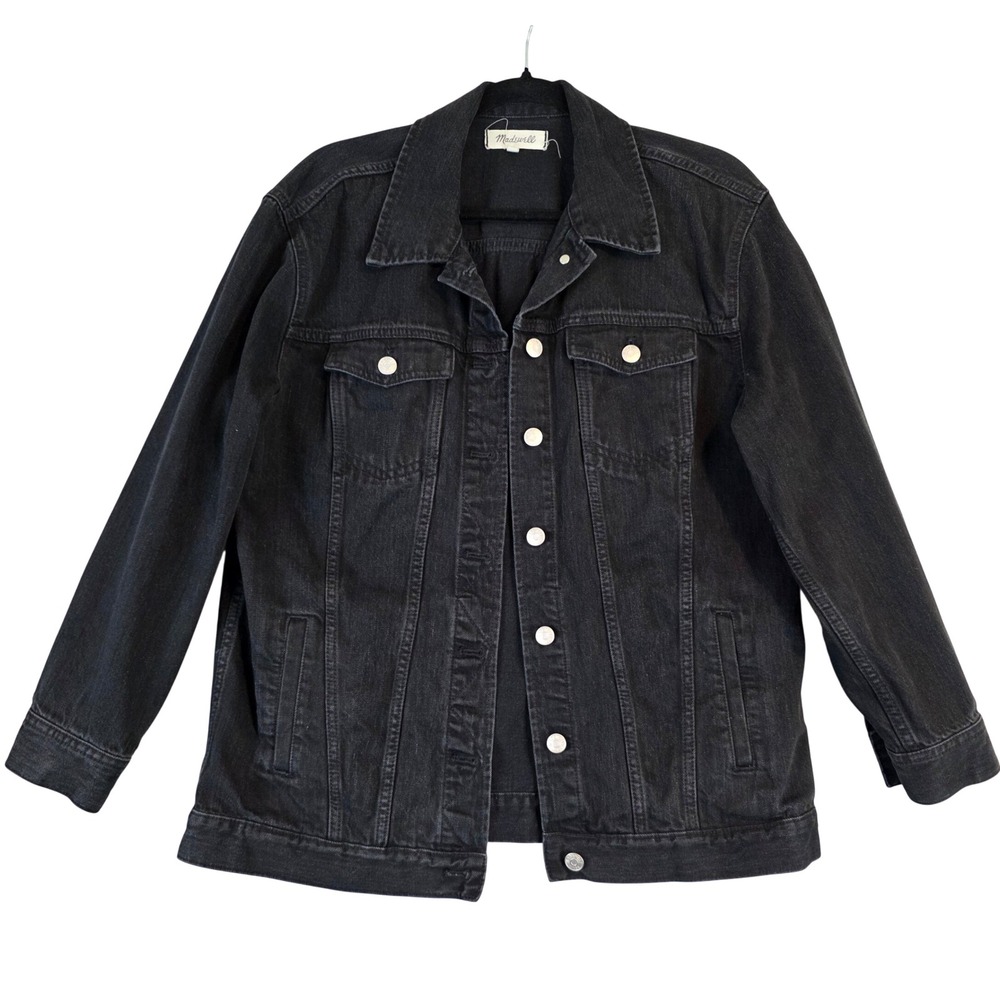 Madewell Women Oversized Jean Jacket Lunar Wash Faded Blk Denim Cotton Trucker M